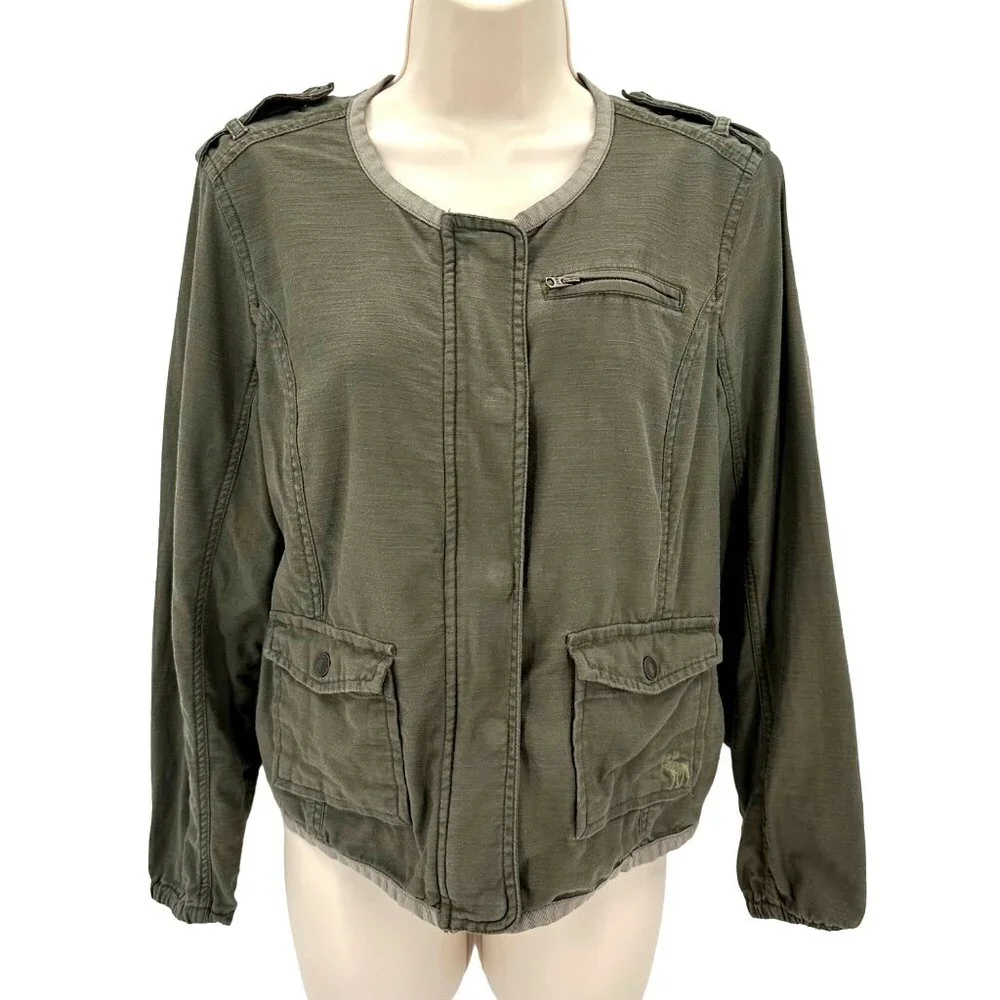 Abercrombie & Fitch Womens Olive Green Military Style Jacket M Cotton/Polyester - Picture 2 of 8